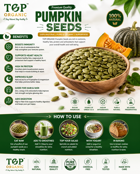 TOP ORGANIC Premium Pumpkin Seeds 100g | 100% Natural & Healthy Snack