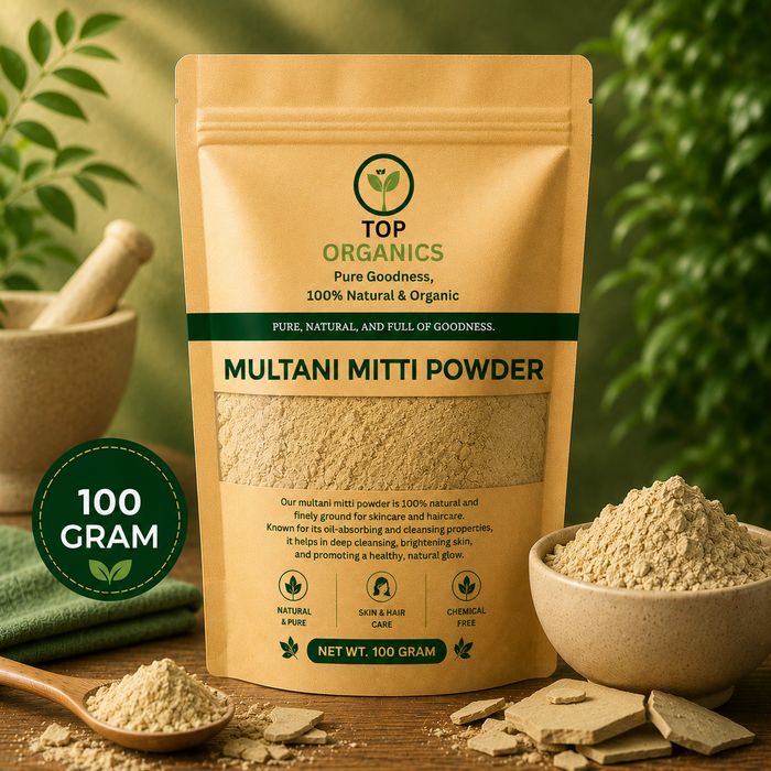 TOP ORGANIC Premium Multani Mitti Powder 100g | 100% Natural Fullerβs Earth