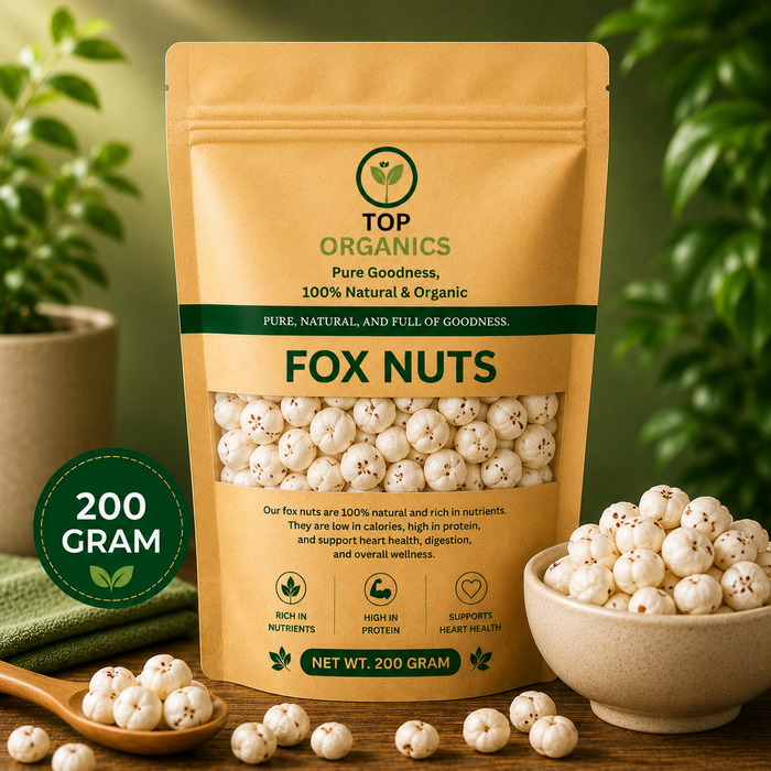 TOP ORGANIC Premium Fox Nuts (Makhana) 200g | 100% Natural & Healthy Snack