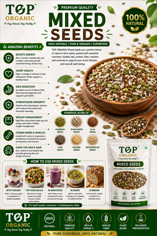 TOP ORGANIC Premium Mixed Seeds 250g Jar | 100% Natural Superfood Seed Mix