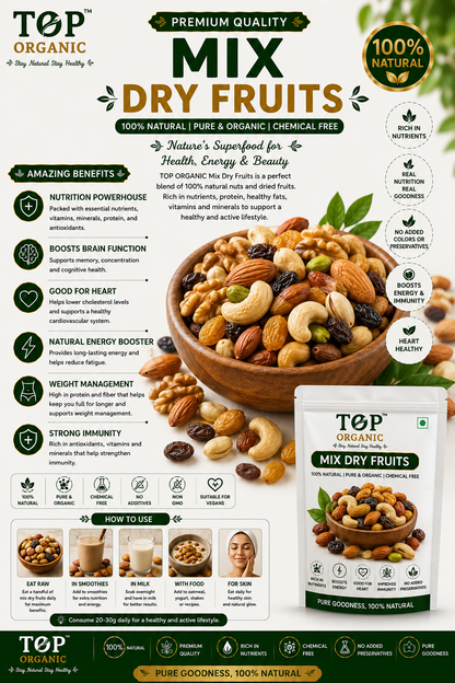 TOP ORGANIC Premium Mixed Dry Fruits 100g | Natural Assorted Nuts & Dry Fruits