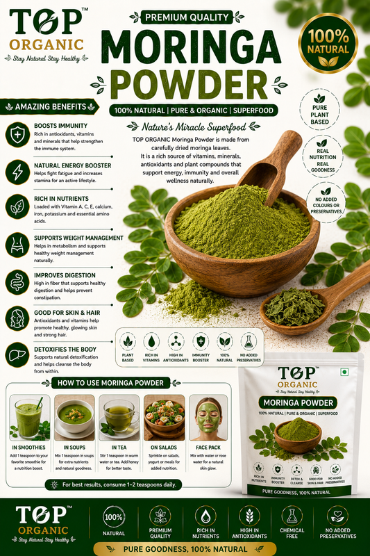 TOP ORGANIC Premium Moringa Powder 100g | 100% Natural Moringa Leaf Powder