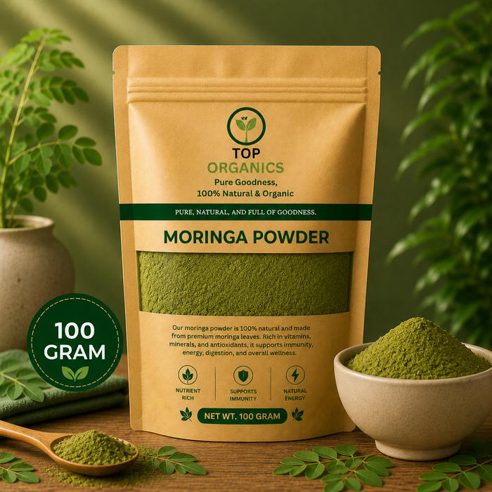 TOP ORGANIC Premium Moringa Powder 100g | 100% Natural Moringa Leaf Powder