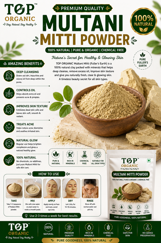 TOP ORGANIC Premium Multani Mitti Powder 100g | 100% Natural Fuller’s Earth