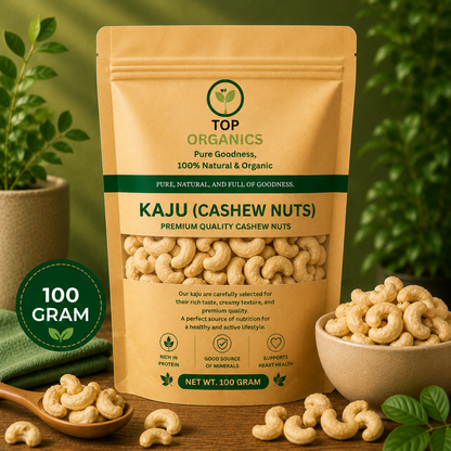 TOP ORGANIC Premium Cashews 100g | 100% Natural Kaju | Premium Dry Fruit