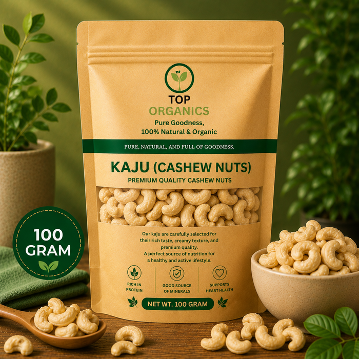 TOP ORGANIC Premium Cashews 100g | 100% Natural Kaju | Premium Dry Fruit
