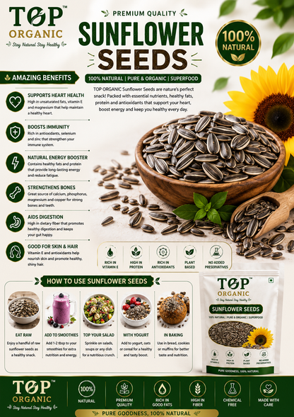 TOP ORGANIC Premium Sunflower Seeds 100g | 100% Natural & Healthy Seeds