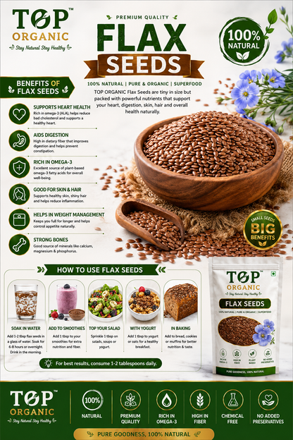 TOP ORGANIC Premium Flax Seeds 100g | 100% Natural & Organic Superfood