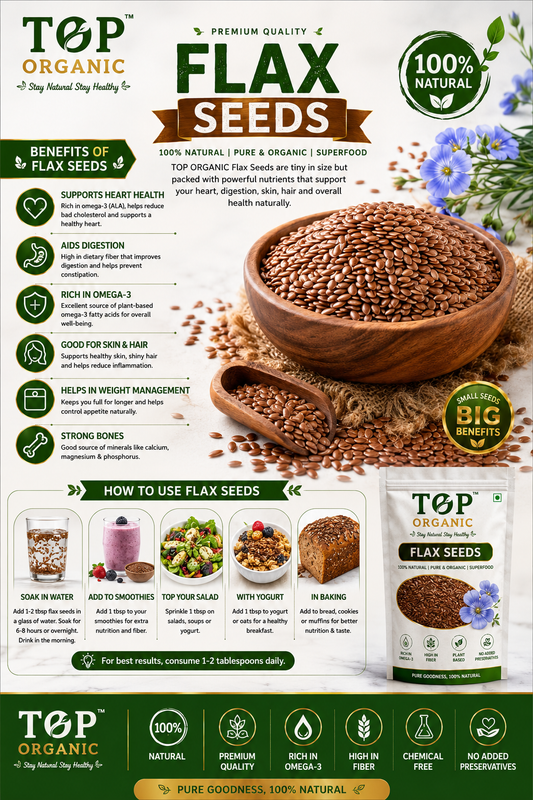 TOP ORGANIC Premium Flax Seeds 250g Jar | 100% Natural & Organic Superfood