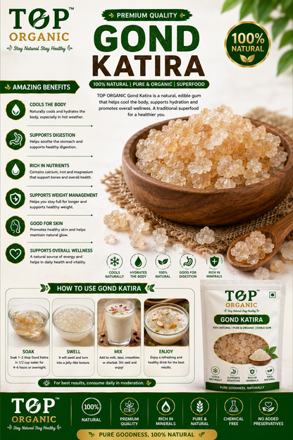 TOP ORGANIC Premium Gond Katira 100g | 100% Natural Tragacanth Gum