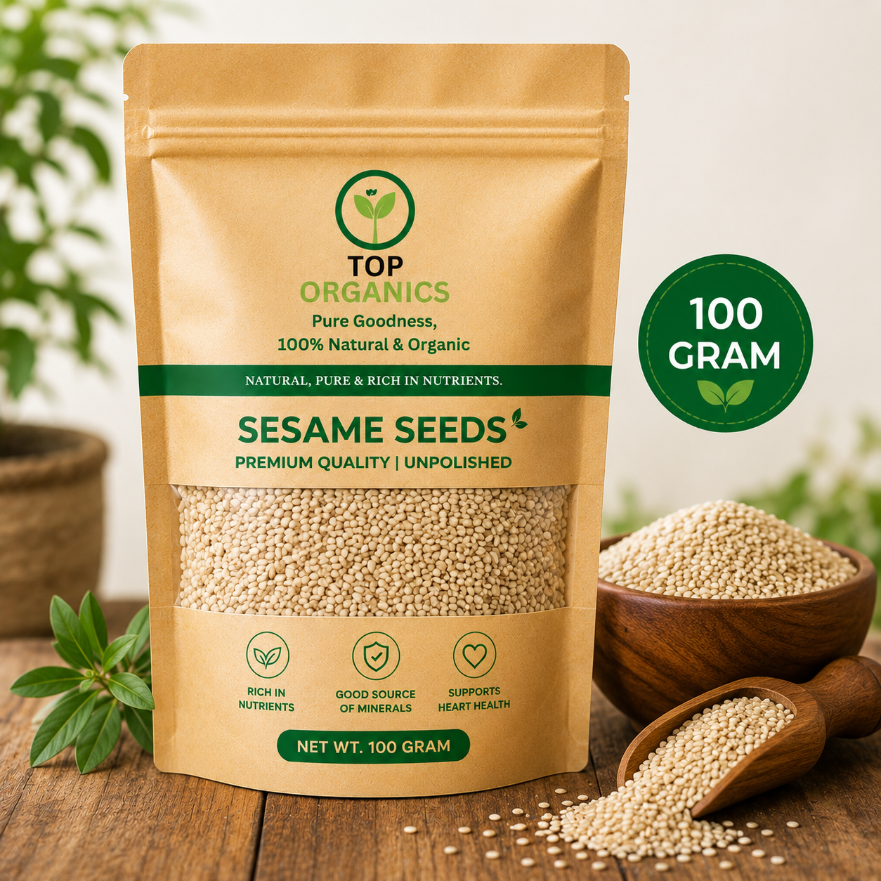 TOP ORGANIC Premium Sesame Seeds 100g | 100% Natural & Organic Til Seeds