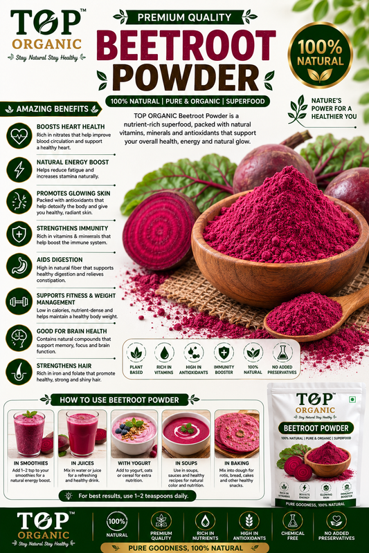 TOP ORGANIC Premium Beetroot Powder 100g | 100% Natural Beet Root Powder