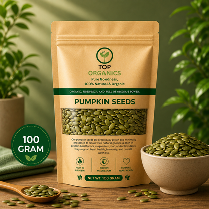 TOP ORGANIC Premium Pumpkin Seeds 100g | 100% Natural & Healthy Snack