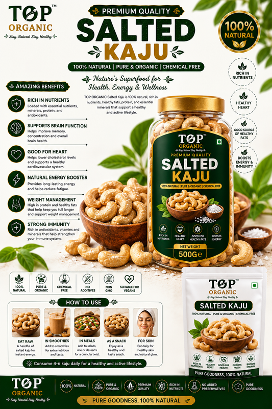 TOP ORGANIC Premium Salted Cashews 100g | Salted Kaju | Crunchy Premium Dry Fruit