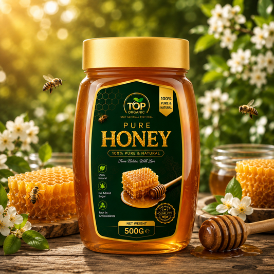 TOP ORGANIC Pure Honey 500g Jar | 100% Natural Premium Honey | Pure Honey Pakistan