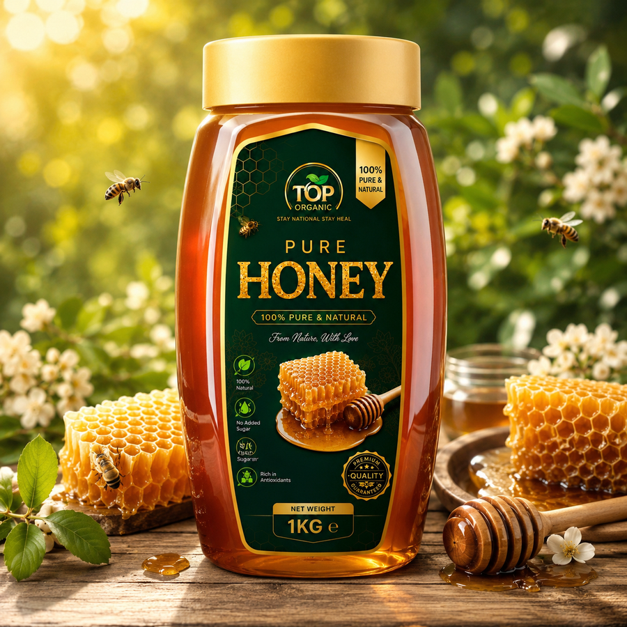 TOP ORGANIC Pure Honey 1kg Jar | 100% Natural Premium Honey | Pure Honey Pakistan