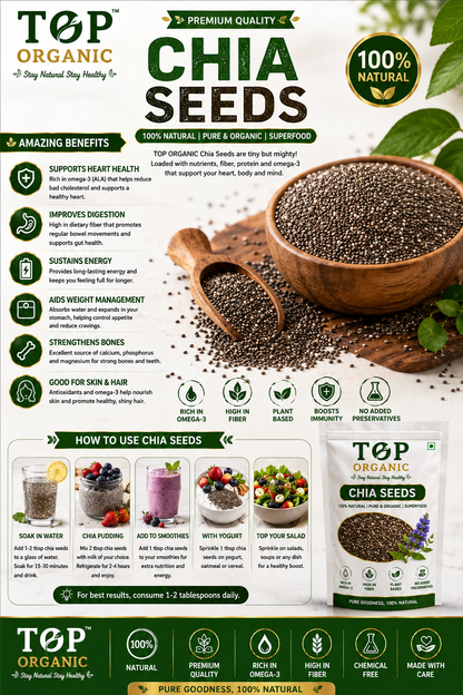 TOP ORGANIC Premium Chia Seeds 100g | 100% Natural & Organic Superfood