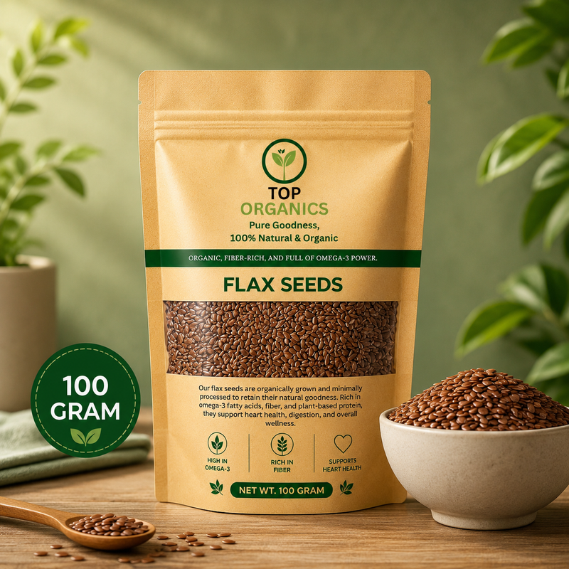 TOP ORGANIC Premium Flax Seeds 100g | 100% Natural & Organic Superfood