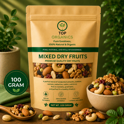 TOP ORGANIC Premium Mixed Dry Fruits 100g | Natural Assorted Nuts & Dry Fruits