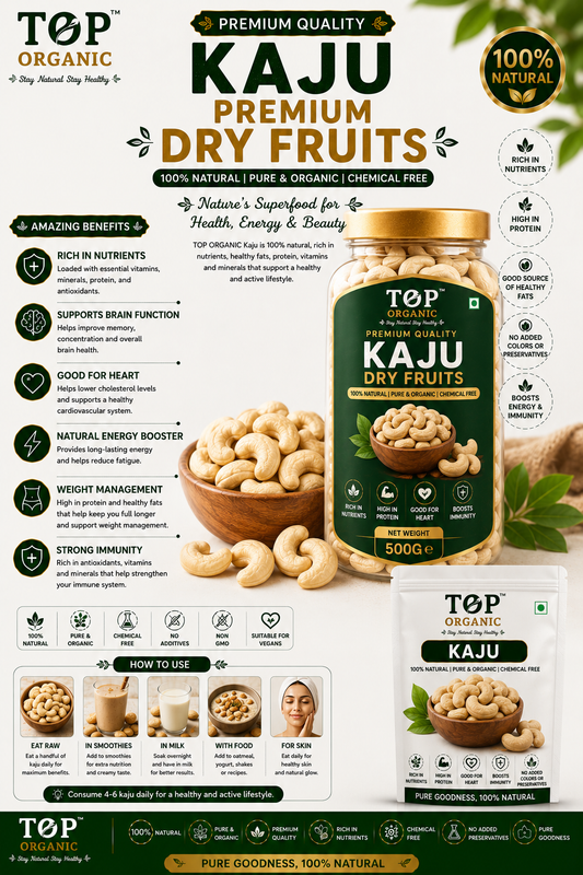 TOP ORGANIC Premium Cashews 100g | 100% Natural Kaju | Premium Dry Fruit